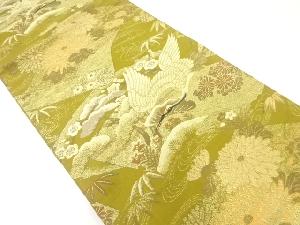 アンティーク　巻物に鶴・菊模様織出し丸帯（材料）